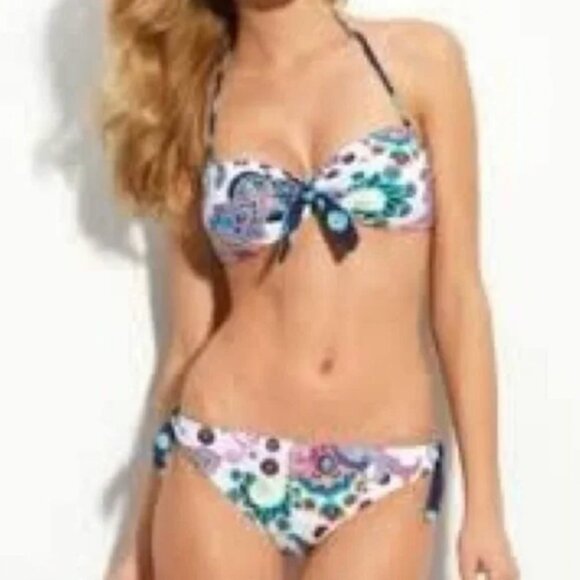 NWT ABS Allen Schwartz Bikini Triangle Top Tie Bottom Top Size 4 Bottoms Medium - Picture 12 of 12